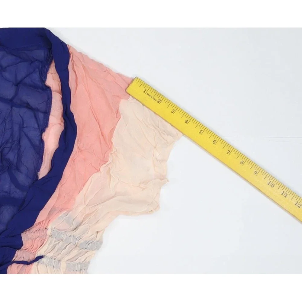 NFC Blouse Womens XS/S Pink Blue Colorblock Kimono Sheer Elastic Waist Top - Picture 3 of 11